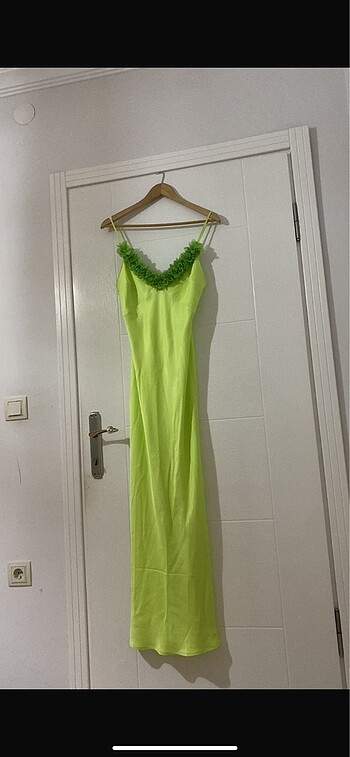 Topshop Saten Yeşil elbise