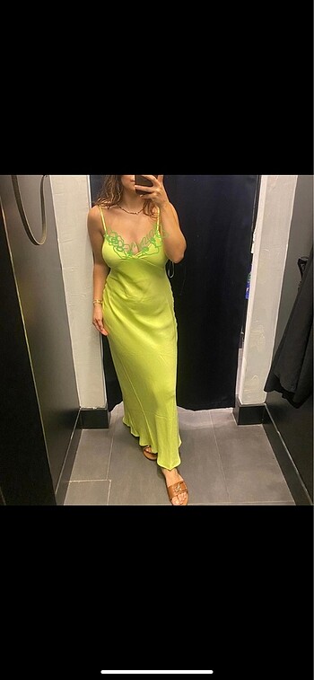 m Beden Topshop Saten Yeşil elbise