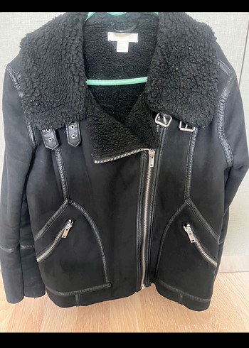 Fermuarlı Siyah Deri Biker Ceket - Görsel 3