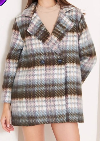 Gri Ekoseli Midi Kadın Kaban - Görsel 5