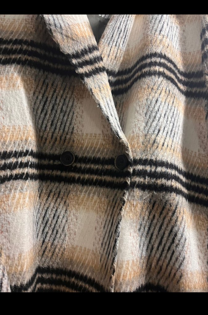 Gri Ekoseli Midi Kadın Kaban - Görsel 2