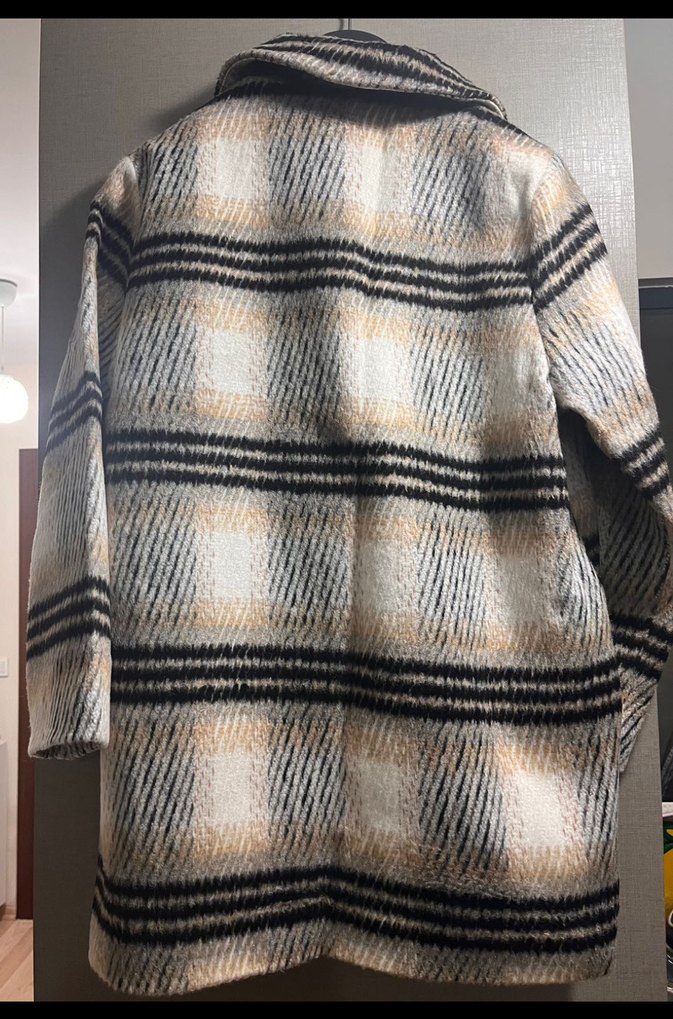 Gri Ekoseli Midi Kadın Kaban - Görsel 4