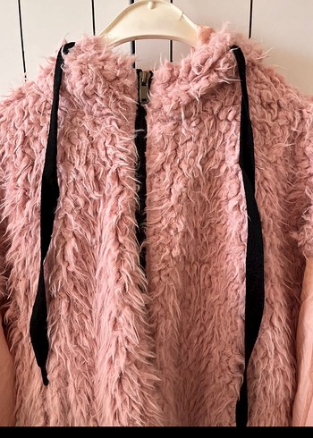 Pembe Kapüşonlu Kadın Peluş Ceket - Görsel 2