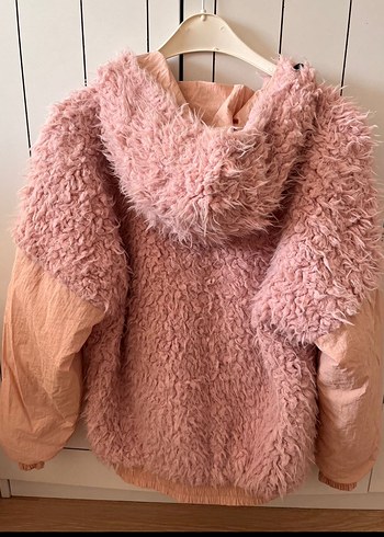 Pembe Kapüşonlu Kadın Peluş Ceket - Görsel 5
