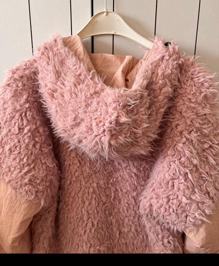 Pembe Kapüşonlu Kadın Peluş Ceket - Görsel 4