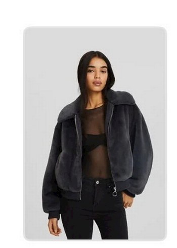 Gri Peluş Kadın Ceket Yakalı Rahat Kesim - Görsel 3