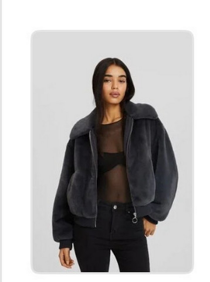 Gri Peluş Kadın Ceket Yakalı Rahat Kesim - Görsel 3