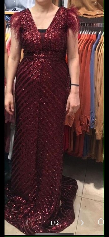 Arda New Line M beden bordo payetli pullu uzun abiye elbise