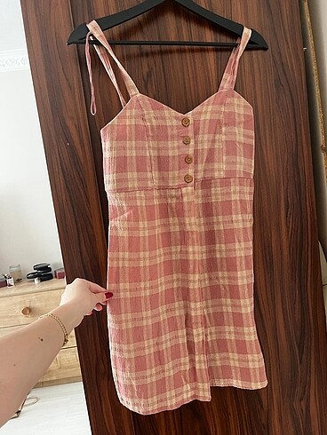 Pullandbear pudra çizgili xs kısa elbise