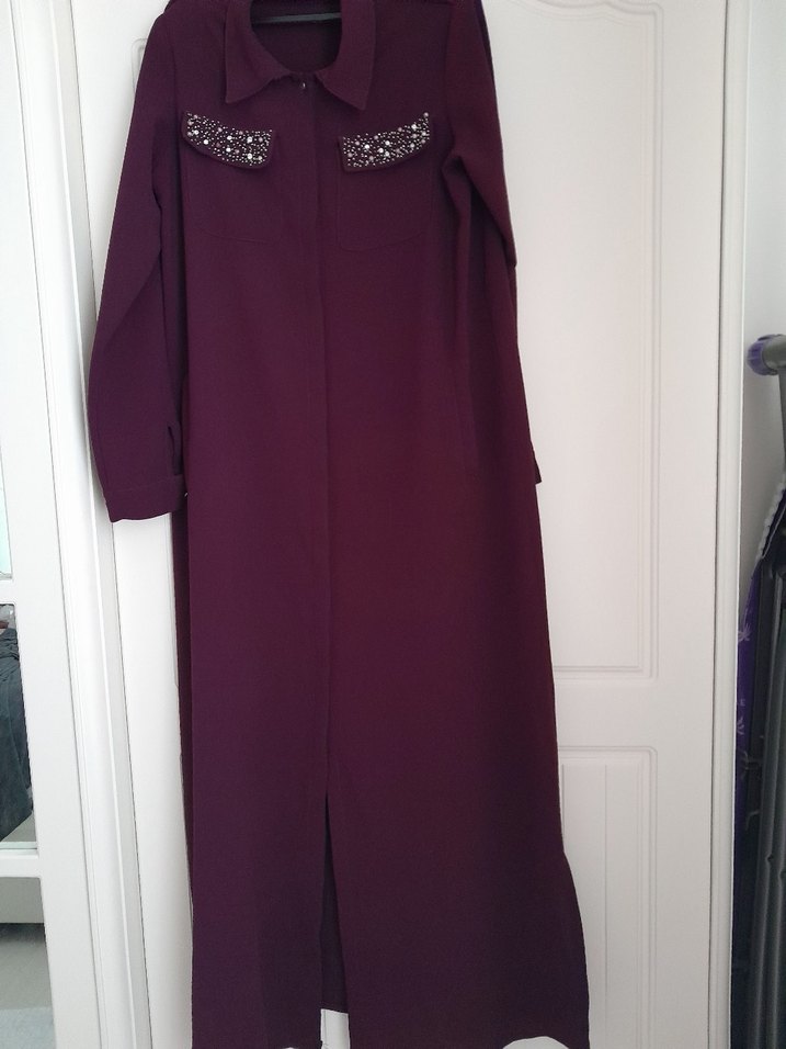 Bordo Uzun Kollu Drapeli Kadın Pardesü - Görsel 2