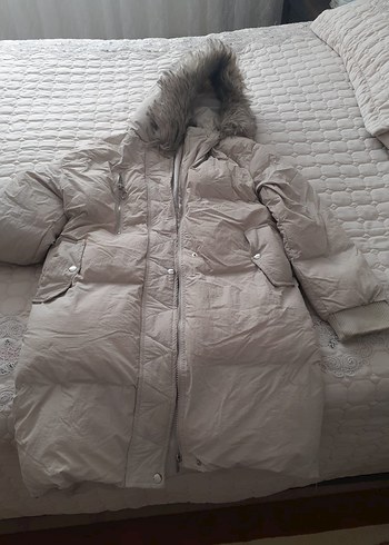 m Beden ten rengi Renk Kürk Detaylı Bej Kadın Kışlık Mont