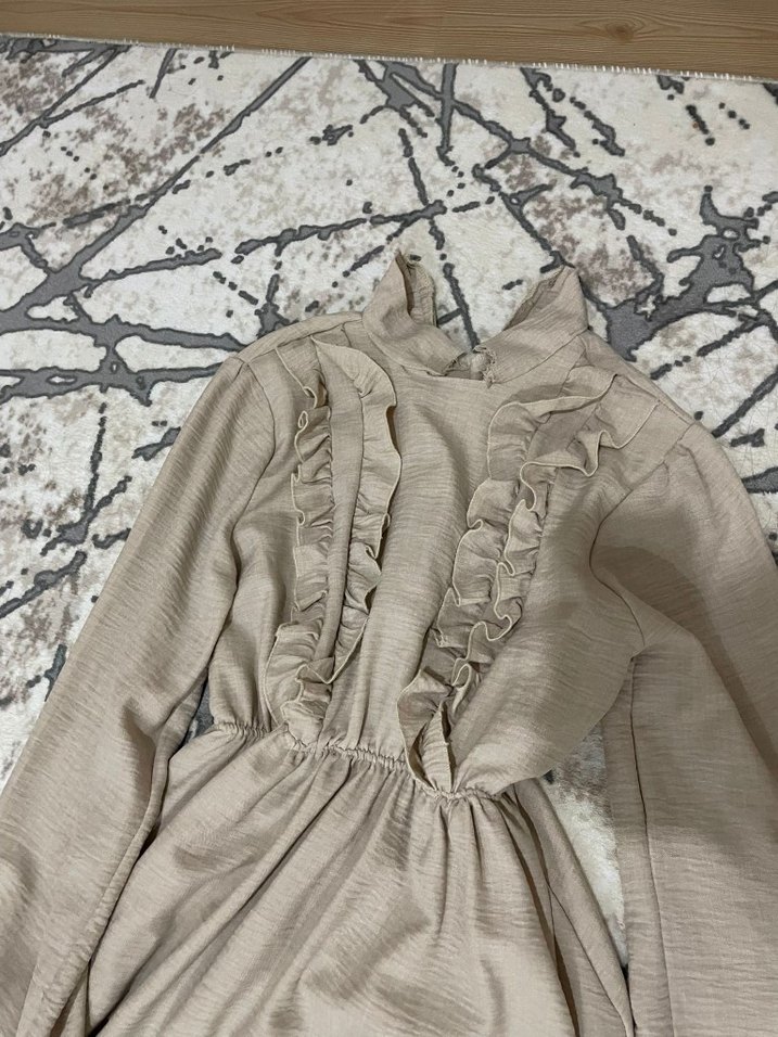 Bej Bohem Uzun Keten Elbise - Görsel 2