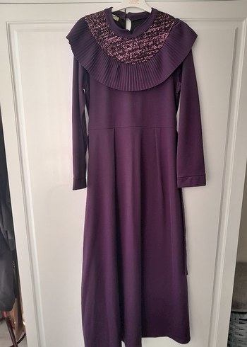 Uzun Mor Pilili Kadın Elbise - Görsel 4