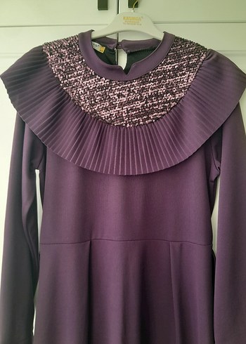 Uzun Mor Pilili Kadın Elbise - Görsel 3