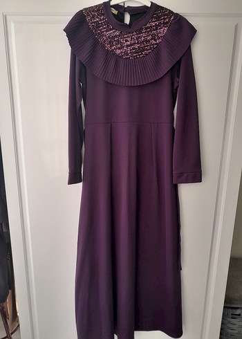 Uzun Mor Pilili Kadın Elbise - Görsel 5