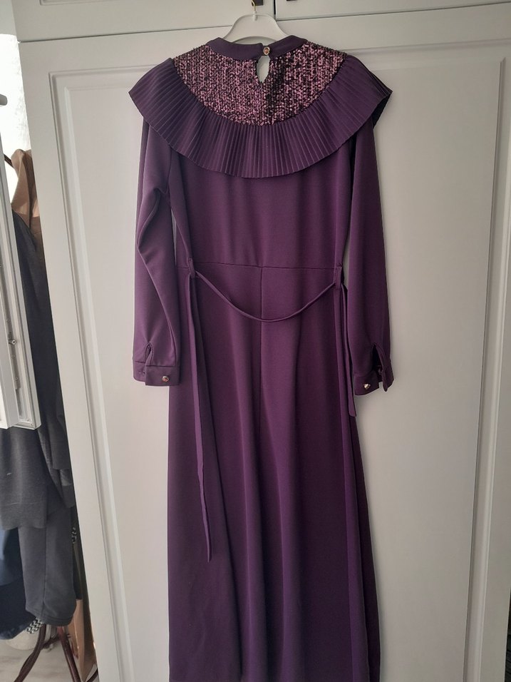 Uzun Mor Pilili Kadın Elbise - Görsel 2