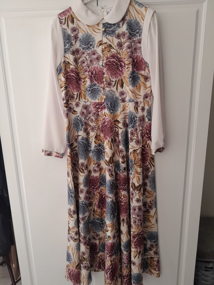 Bohem Çok Renkli Uzun Kollu Uzun Elbise - Görsel 5