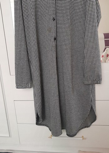 Gri Ekose Desenli Düğmeli  Uzun tunik - Görsel 2