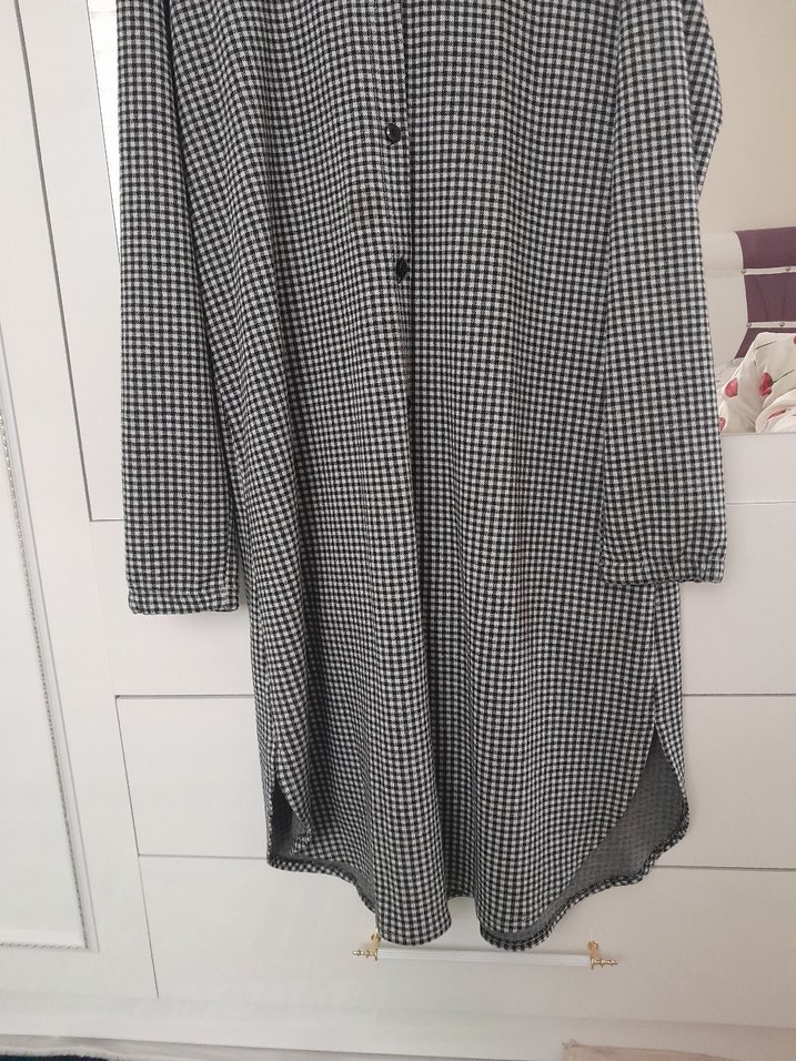 Gri Ekose Desenli Düğmeli  Uzun tunik - Görsel 2