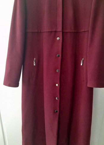 Düğmeli Bordo Uzun  Kaban - Görsel 4