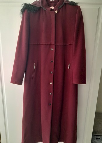Düğmeli Bordo Uzun  Kaban - Görsel 6