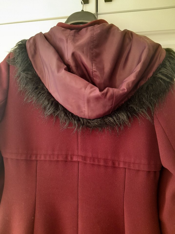 Düğmeli Bordo Uzun  Kaban - Görsel 5