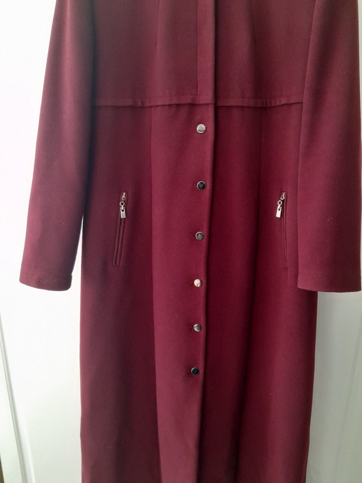 Düğmeli Bordo Uzun  Kaban - Görsel 4
