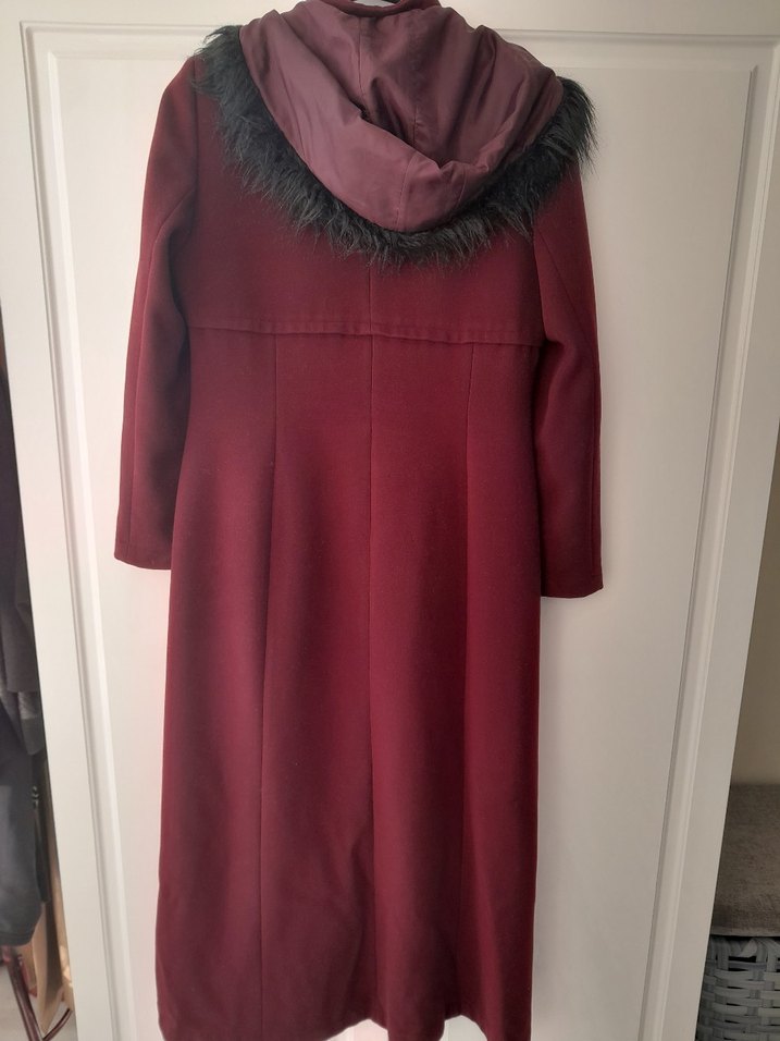 Düğmeli Bordo Uzun  Kaban - Görsel 2