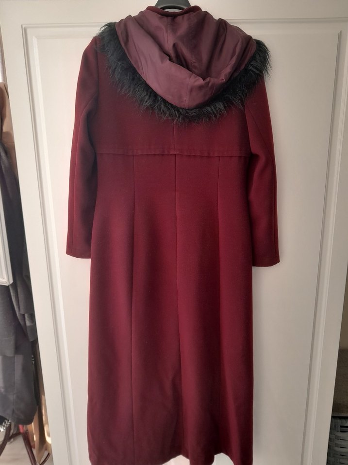 Düğmeli Bordo Uzun  Kaban - Görsel 3