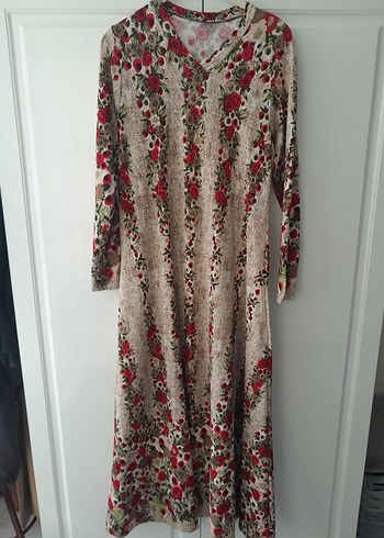 Bej Çiçek Desenli Uzun Bohem Elbise - Görsel 2