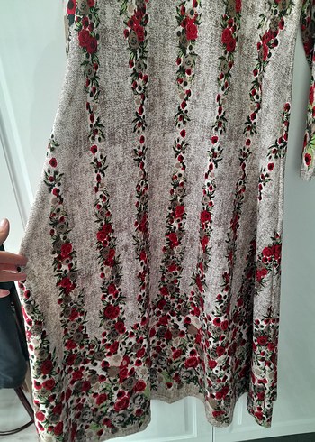 Bej Çiçek Desenli Uzun Bohem Elbise - Görsel 3