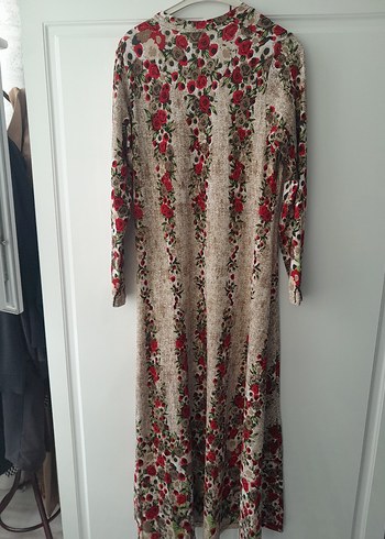 Bej Çiçek Desenli Uzun Bohem Elbise - Görsel 5