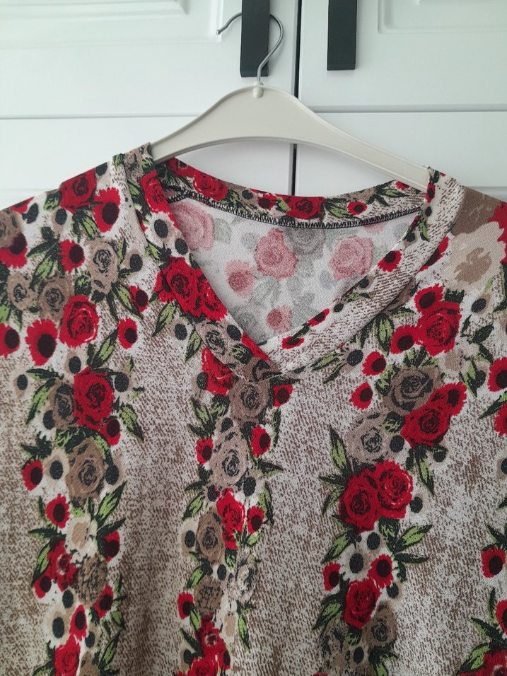 Bej Çiçek Desenli Uzun Bohem Elbise - Görsel 4