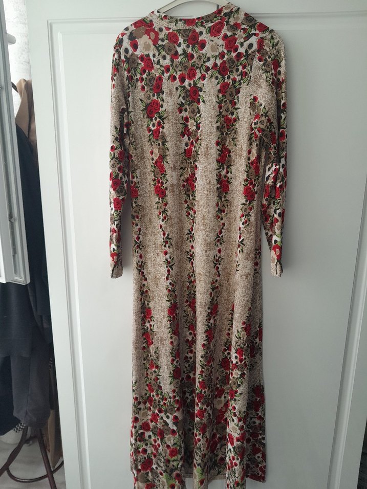 Bej Çiçek Desenli Uzun Bohem Elbise - Görsel 5