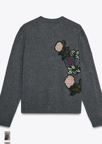 Zara orjinal Nakışlı Gri Düğmeli Kadın Hırka - Görsel 2