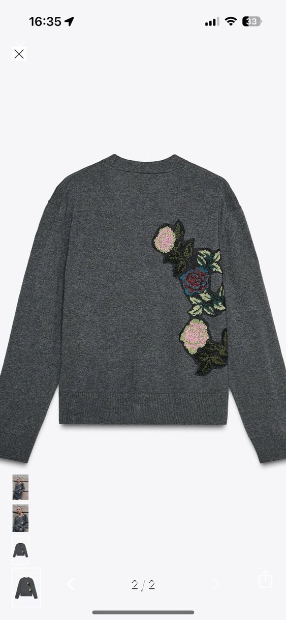 Zara orjinal Nakışlı Gri Düğmeli Kadın Hırka - Görsel 2