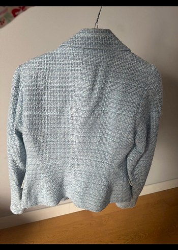 Zara Düğmeli Mavi Kadın Mini Blazer ve etek - Görsel 3