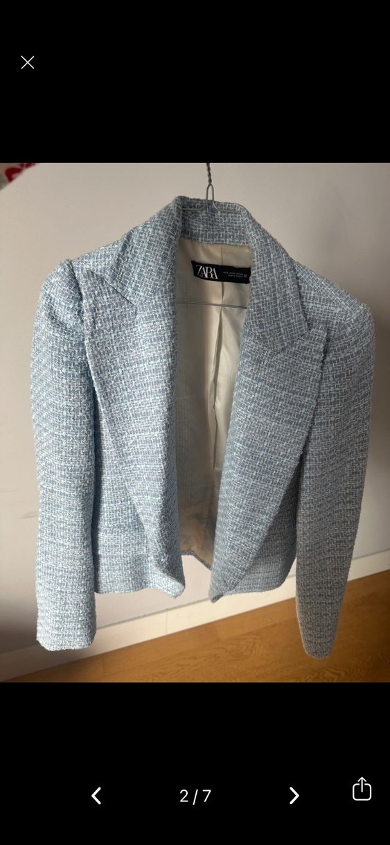 Zara Düğmeli Mavi Kadın Mini Blazer ve etek - Görsel 2