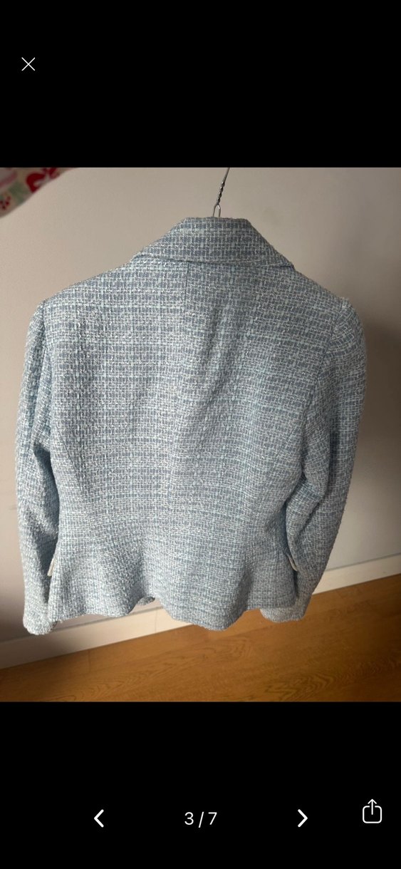 Zara Düğmeli Mavi Kadın Mini Blazer ve etek - Görsel 3