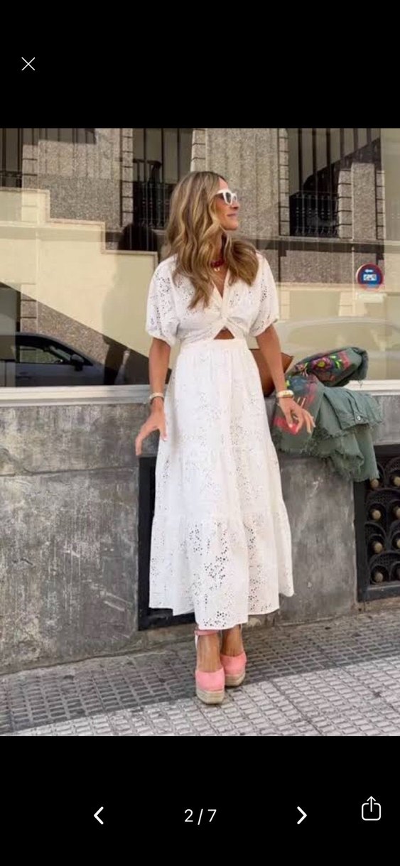 Zara Bohem Stil Beyaz Dantel İşlemeli Uzun Elbise - Görsel 2