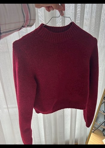 Stradivarius Bordo Triko Kadın Sweatshirt - Görsel 4