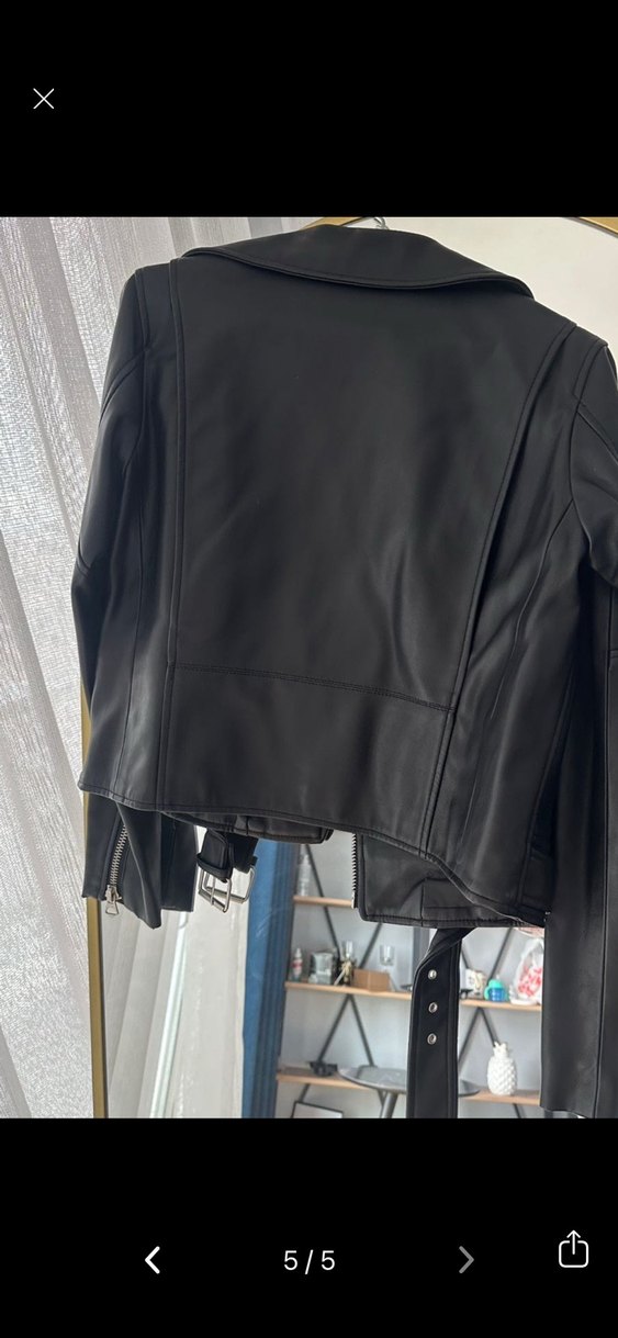 Zara Siyah Deri Biker Ceket - Görsel 3