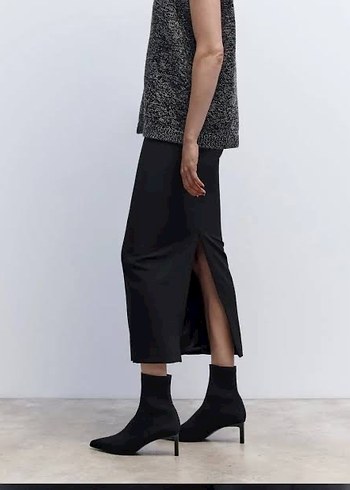 Zara Siyah Triko İnce Topuklu Kadın Bot - Görsel 2