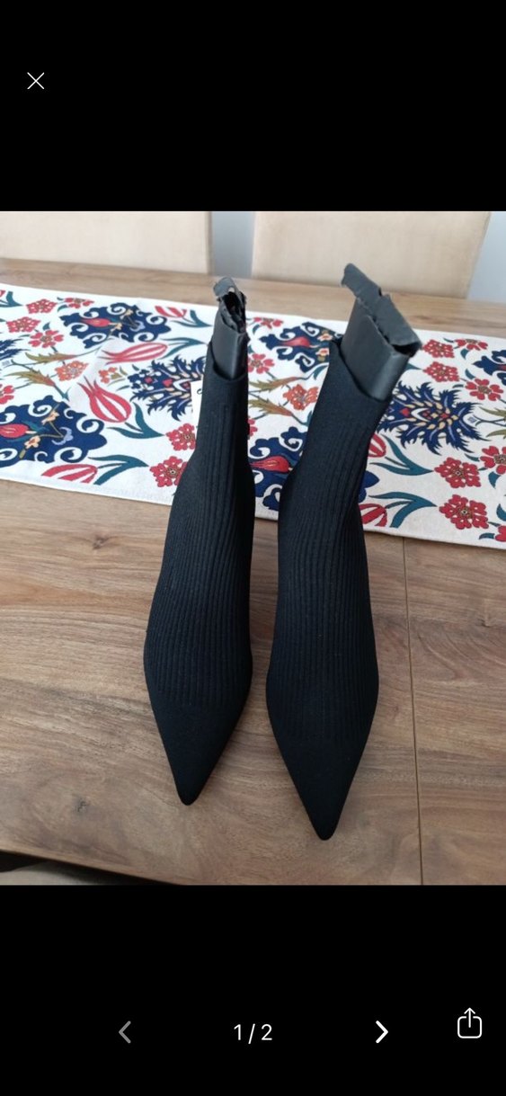 Zara Siyah Triko İnce Topuklu Kadın Bot - Görsel 4