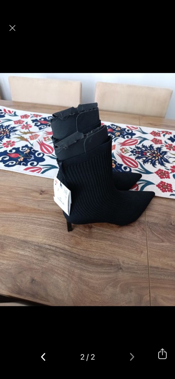 Zara Siyah Triko İnce Topuklu Kadın Bot - Görsel 3