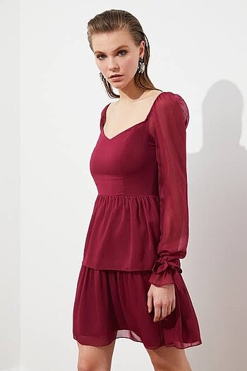 xs Beden bordo şifon elbise