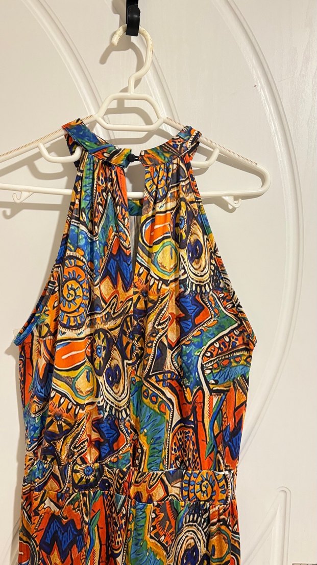 Bohem Çok Renkli Uzun Kolsuz Elbise - Görsel 3