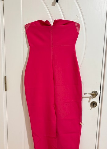 Pembe Straplez Uzun Abiye Elbise - Görsel 3