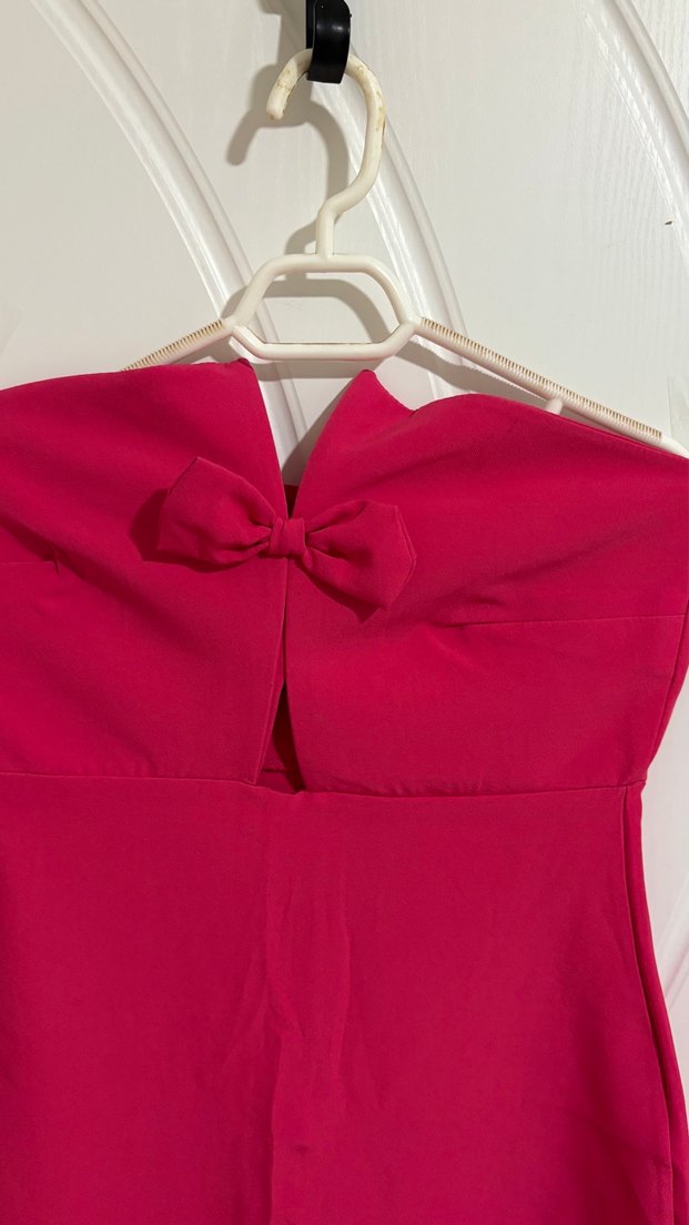 Pembe Straplez Uzun Abiye Elbise - Görsel 2