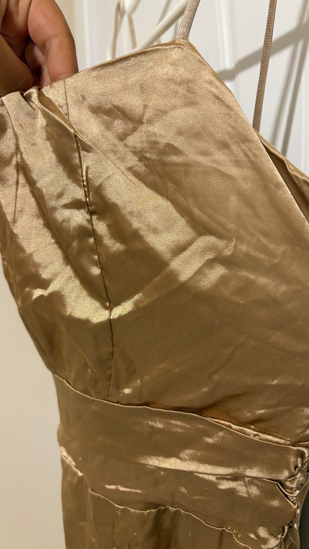 Kadın Altın Renk Drapeli Uzun Elbise - Görsel 2